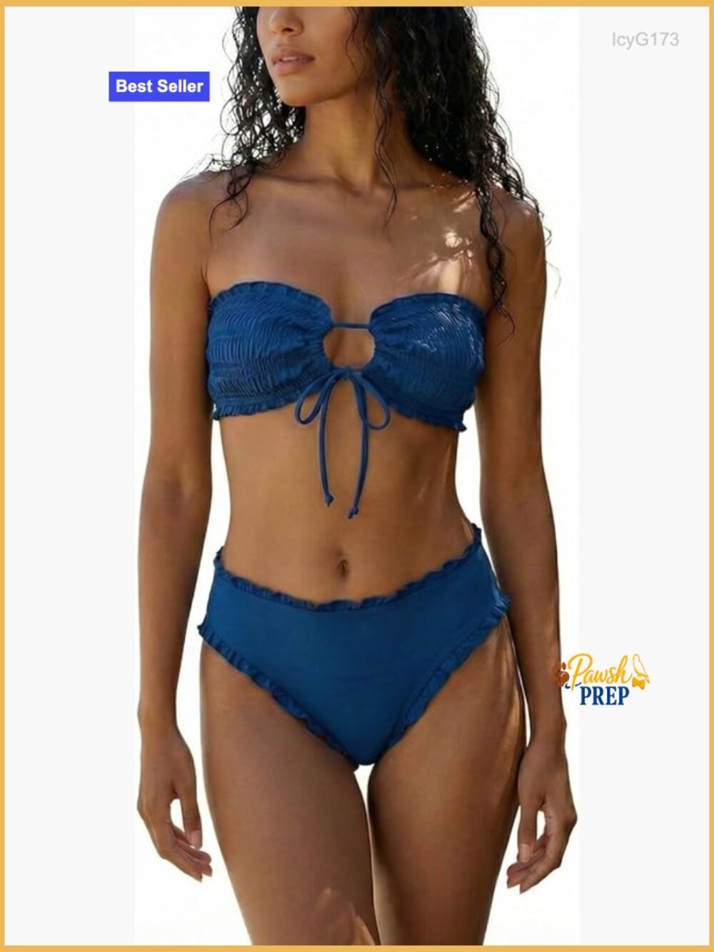 Ruffle Bikini Set 2 Piece Smocked Bandeau High Waisted Bottom Cheeky Coverage